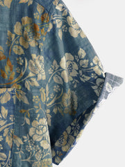 Men’s Vintage Floral Print Casual Cotton Short Sleeve Shirt