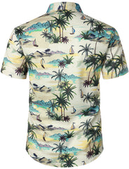 Men's Palm Tree Beige Island Summer Casual Hawaiian Matching Shirt and Shorts Set