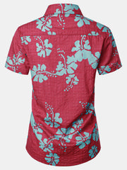 Women's Floral Print Blouse Flower Hawaiian Cotton Summer Aloha Short Sleeve Shirt