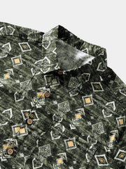 Men’s Breathable Geometric Short Sleeve Button Down Cool Casual Shirt