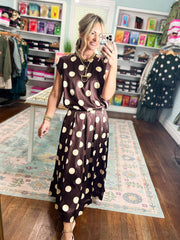 Dot Your Calendar Pleated Midi SKIRT - Brown