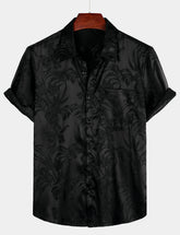 Men's Summer Jacquard Casual Button Up Pocket Floral Short Sleeve Beach Shirt