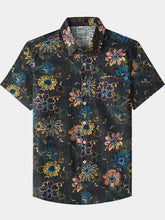 Men’s Retro Resort Vacation Holiday Party Hawaiian Floral Cotton Short Sleeve Shirt