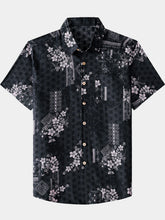 Men’s Vintage Hawaiian Print Geometry Cotton Cool Comfort Beach Party Holiday Short Sleeve Shirt