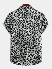 Men's Cotton Casual Leopard-Print Short Sleeve Shirt