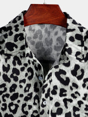 Men's Cotton Casual Leopard-Print Short Sleeve Shirt