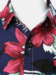 Children's Hawaiian Floral Print Tropical Aloha Holiday Summer Beach Short Sleeve Shirt
