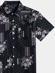 Men’s Vintage Hawaiian Print Geometry Cotton Cool Comfort Beach Party Holiday Short Sleeve Shirt