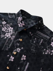Men’s Vintage Hawaiian Print Geometry Cotton Cool Comfort Beach Party Holiday Short Sleeve Shirt
