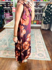 Blooming Boldly Sleeveless Midi Dress - Burgundy