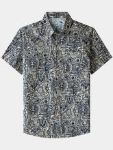 Men’s Tribal Pattern Short Sleeve Button Down Breathable Cool Casual Shirt