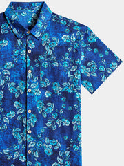 Men’s Vintage Flower Graphics Textured Cotton Casual Button Up Short Sleeve Shirt