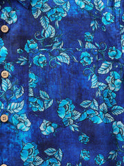 Men’s Vintage Flower Graphics Textured Cotton Casual Button Up Short Sleeve Shirt