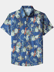 Men’s Cotton Beach Floral Short Sleeve Button Down Breathable Cool Shirt