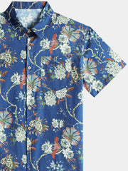 Men’s Cotton Beach Floral Short Sleeve Button Down Breathable Cool Shirt