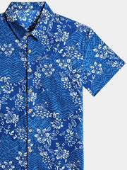 Men’s Beach Party Retro Tropical Floral Cotton Short Sleeve Shirt