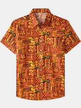Men’s Summer Beach Vintage Orange Floral Cotton Casual Breathable Short Sleeve Shirt