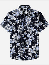 Men’s Hawaiian Print Floral Pattern Cotton Breathable Resort Vacation Holiday Short Sleeve Shirt