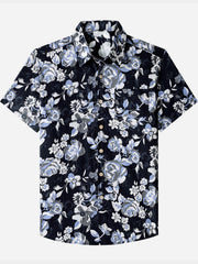 Men’s Hawaiian Print Floral Pattern Cotton Breathable Resort Vacation Holiday Short Sleeve Shirt