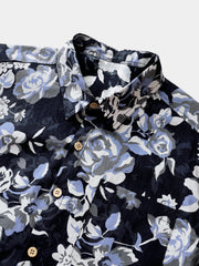 Men’s Hawaiian Print Floral Pattern Cotton Breathable Resort Vacation Holiday Short Sleeve Shirt