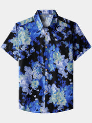 Men’s Tie Dye Floral Short Sleeve Button Up Breathable Cool Casual Shirt