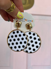 Patterned Dot Round Earrings - White/Black