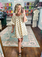 Dotty About You Gathered Mini Dress - Cream/Black