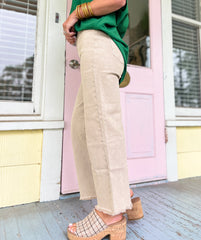 So Delightful Frayed Hem Straight Pants - Ash Mocha