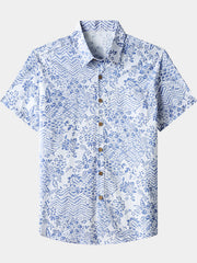 Men’s Vintage Boho Printed Cotton Cool Comfort Beach Party Holiday Short Sleeve Shirt