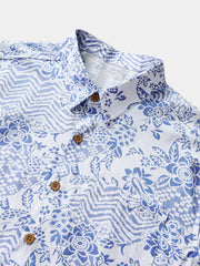 Men’s Vintage Boho Printed Cotton Cool Comfort Beach Party Holiday Short Sleeve Shirt