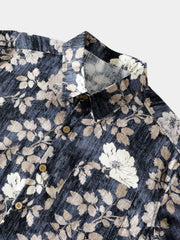 Men’s Vintage Floral Print Short Sleeve Button Up Breathable Cool Casual Shirt