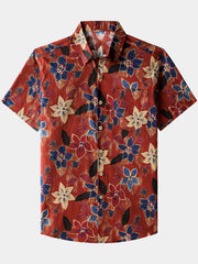 Men’s Classic Vintage Floral Short Sleeve Button Down Breathable Cool Shirt