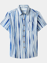 Men’s Retro Tie Dye Vertical Striped Cotton Breathable Cool Resort Vacation Short Sleeve Shirt