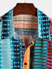 Men's Colorful Casual Retro Striped Short Sleeve Shirt