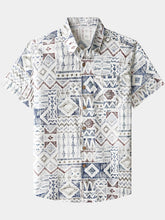 Men’s Vintage Geometric Pattern Short Sleeve Breathable Cool Casual Shirt