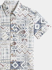 Men’s Vintage Geometric Pattern Short Sleeve Breathable Cool Casual Shirt