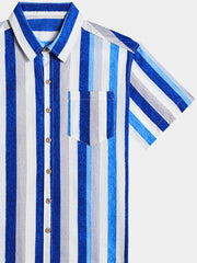 Men’s Retro Coastal Stripe Cotton Cool Comfort Beach Party Holiday Short Sleeve Shirt