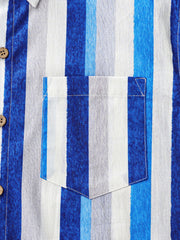 Men’s Retro Coastal Stripe Cotton Cool Comfort Beach Party Holiday Short Sleeve Shirt