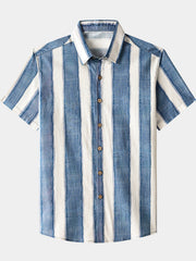 Men’s Retro Casual Stripe Cotton Cool Comfort Beach Party Holiday Short Sleeve Shirt