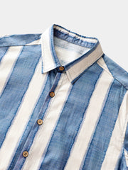 Men’s Retro Casual Stripe Cotton Cool Comfort Beach Party Holiday Short Sleeve Shirt