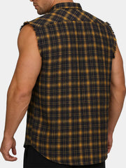 Men's Summer Casual Yellow Plaid Sleeveless Shirt