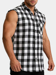 Men's Casual Plaid Sleeveless Beach Shirt