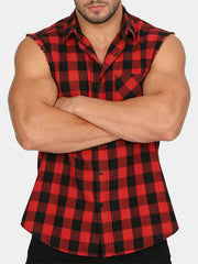 Men's Casual Plaid Sleeveless Beach Shirt