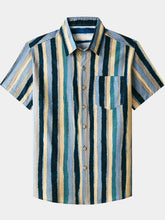 Men’s Retro Multi Color Striped Cotton Cool Comfort Beach Party Holiday Short Sleeve Shirt
