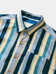 Men’s Retro Multi Color Striped Cotton Cool Comfort Beach Party Holiday Short Sleeve Shirt