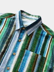 Men’s Casual Striped Pattern Button Down Cotton Breathable Cool Vacation Short Sleeve Shirt