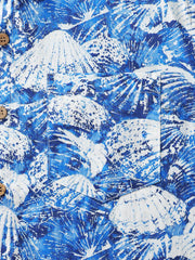 Men’s Seashell Hawaiian Print Cotton Breathable Cool Resort Vacation Short Sleeve Shirt