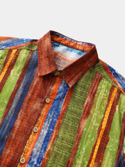 Men’s Vintage Boho Striped Cotton Lightweight Breathable Cool Summer Holiday Short Sleeve Shirt