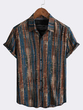 Men's Striped Vintage Button Up Short Sleeve Shirt