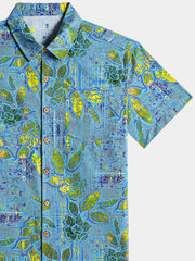 Men’s Camp Barbecue Retro Leaf Pattern Cotton Short Sleeve Breathable Shirt